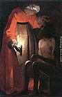 Job Paintings - Job mocked by his wife by Georges de La Tour